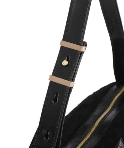 Flora Wow Schultertasche Fell, fein genarbtes Rindsleder schwarz