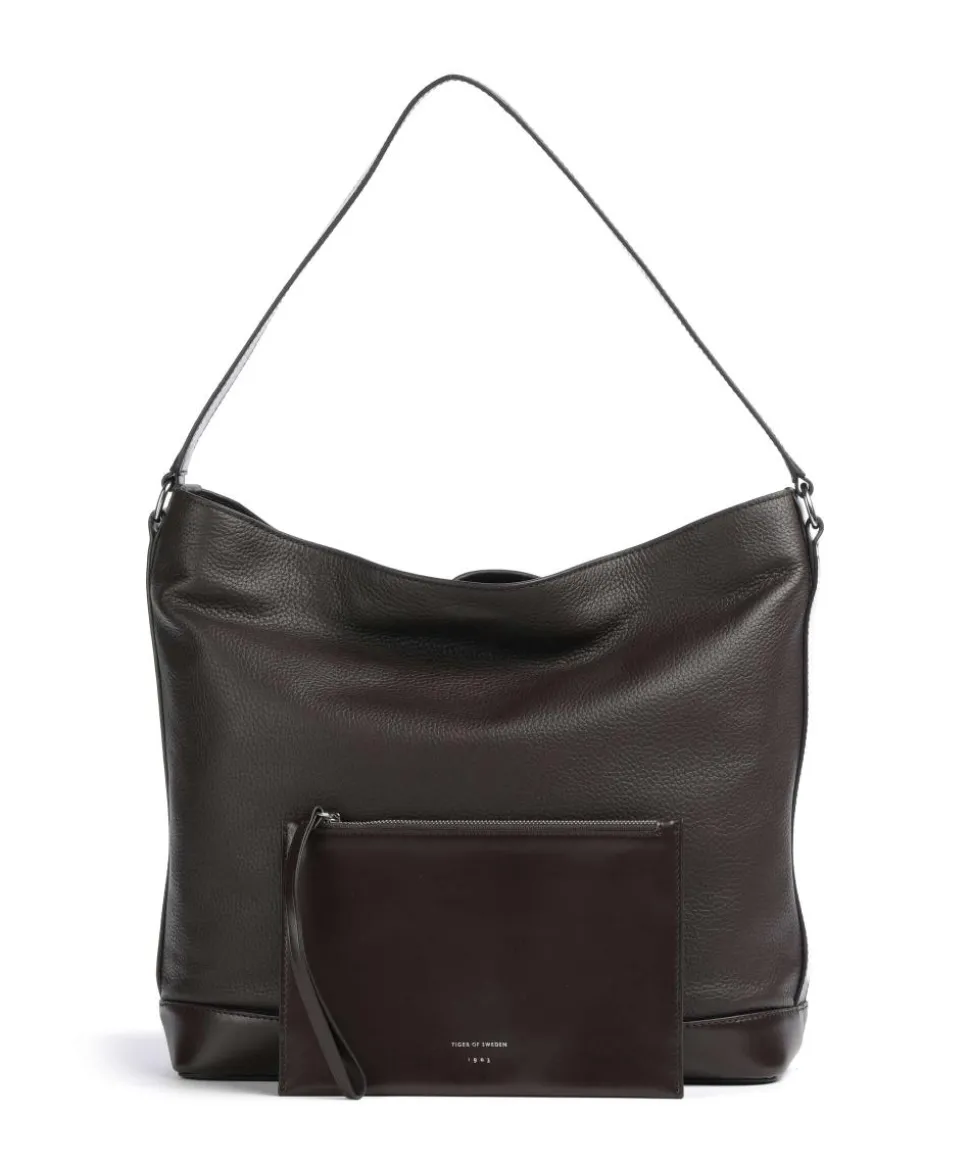 Foru Beuteltasche genarbtes Rindsleder dunkelbraun