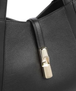 Goccia L Shopper genarbtes Leder schwarz