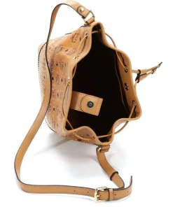 Gold Visetos Beuteltasche Lederimitat cognac