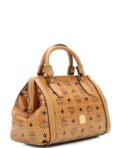 Gold Visetos Handtasche Lederimitat cognac