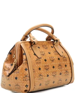Gold Visetos Handtasche Lederimitat cognac