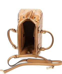 Gold Visetos Handtasche Lederimitat cognac