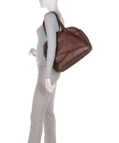 Golden Chic Schultertasche genarbtes Leder braun