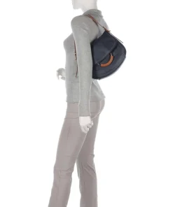 Gondola Stella medium Schultertasche genarbtes Leder dunkelblau