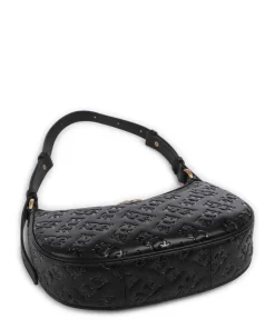 Half Moon Mini Schultertasche geprägtes Kalbsleder schwarz
