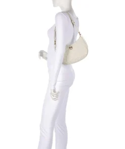 Half Moon Mini Schultertasche geprägtes Kalbsleder elfenbein