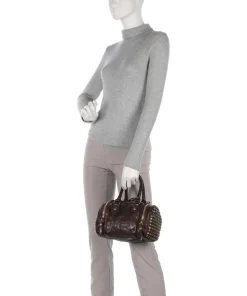 Handtasche genarbtes Rindsleder dunkelbraun