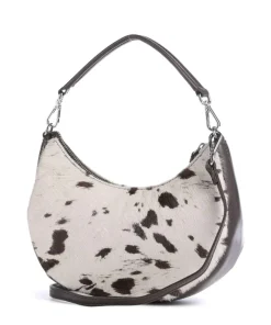Helia Schultertasche Fell, fein genarbtes Rindsleder weiß/schwarz