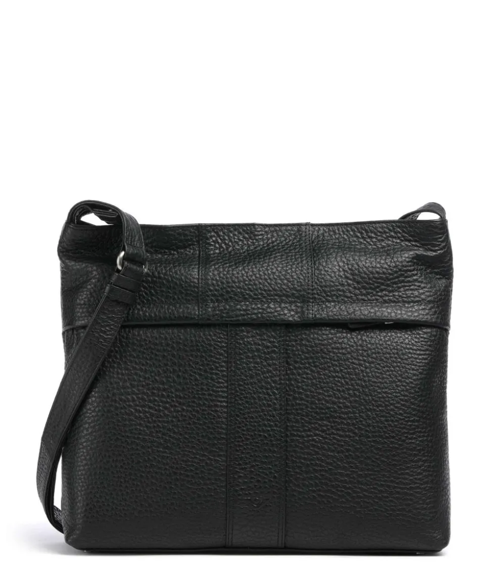 Hirsch Pita Umhängetasche genarbtes Leder schwarz