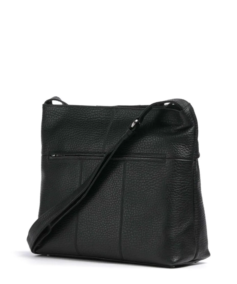 Hirsch Pita Umhängetasche genarbtes Leder schwarz