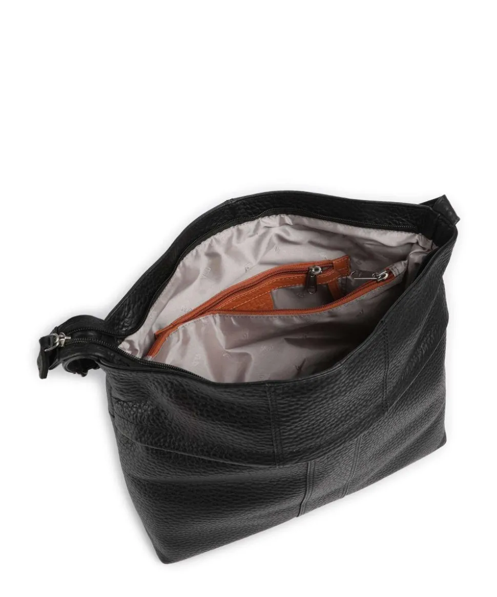 Hirsch Pita Umhängetasche genarbtes Leder schwarz