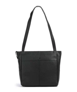 Hirsch Quila Schultertasche genarbtes Leder schwarz