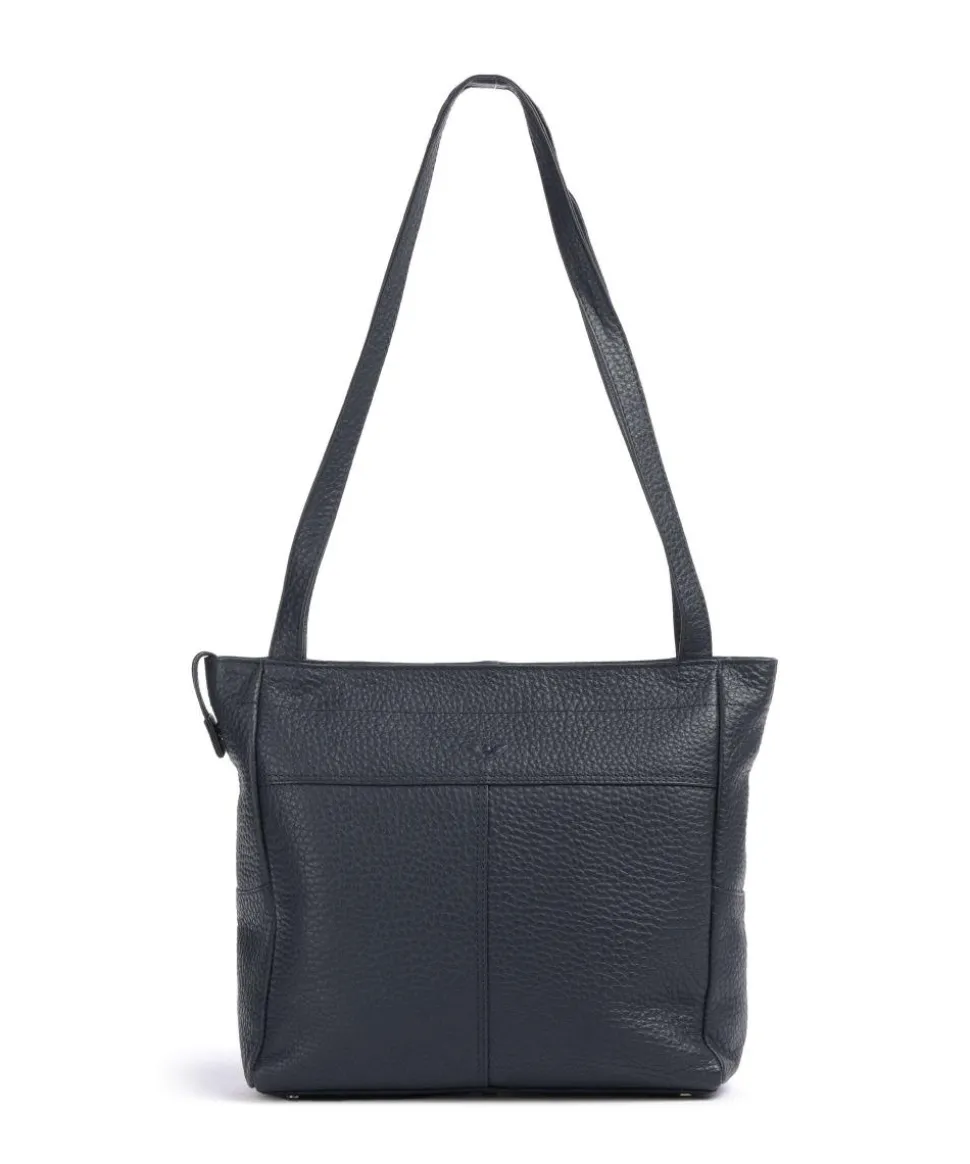 Hirsch Quila Schultertasche genarbtes Leder graublau