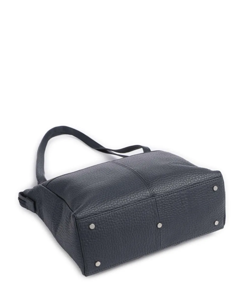 Hirsch Quila Schultertasche genarbtes Leder graublau