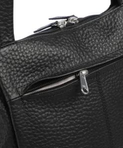 Hirsch Schultertasche genarbtes Leder schwarz