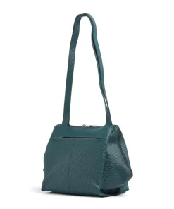 Hirsch Schultertasche genarbtes Leder petrol