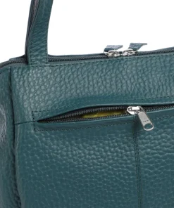 Hirsch Schultertasche genarbtes Leder petrol