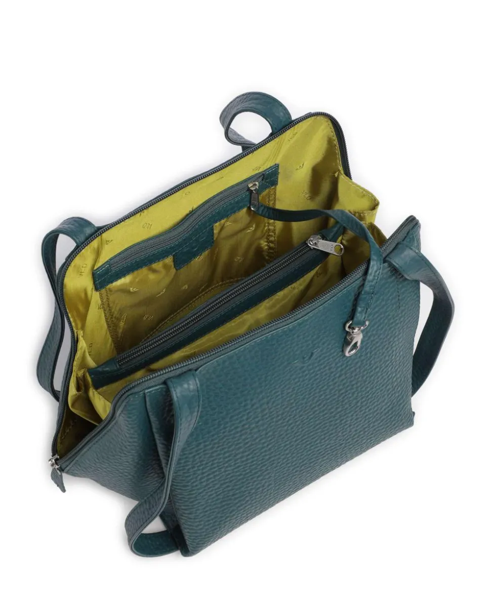 Hirsch Schultertasche genarbtes Leder petrol