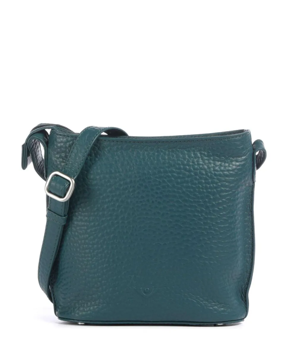 Hirsch Umhängetasche genarbtes Leder petrol