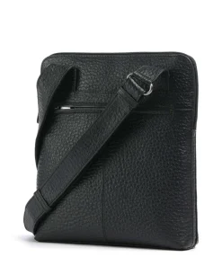 Hirsch Umhängetasche genarbtes Leder schwarz