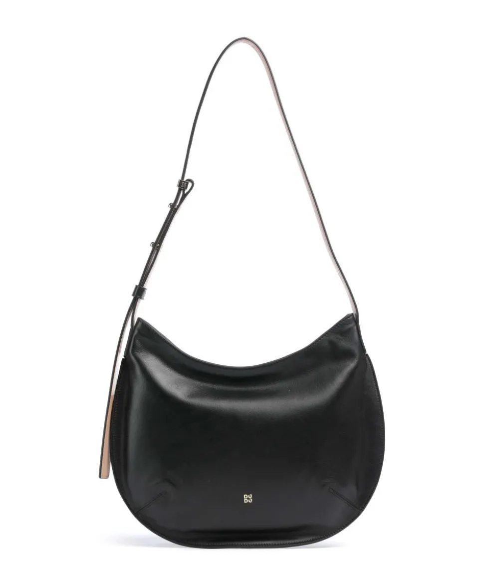 Hispani Beuteltasche fein genarbtes Leder schwarz