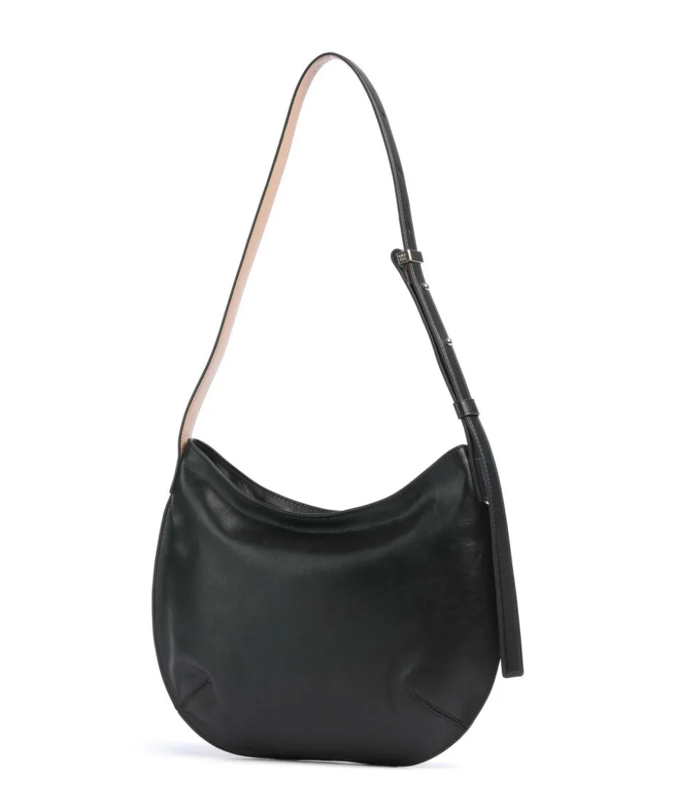 Hispani Beuteltasche fein genarbtes Leder schwarz