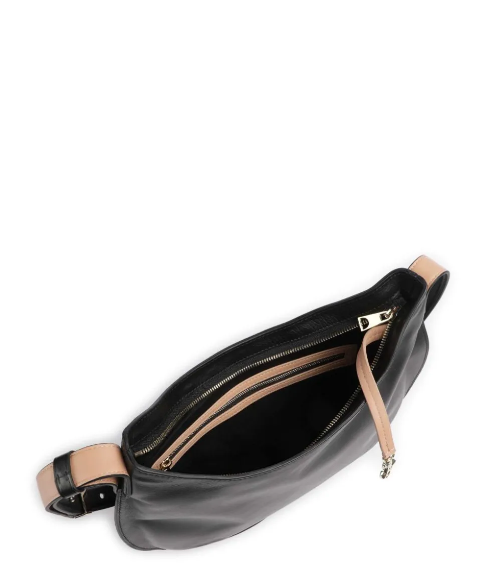 Hispani Beuteltasche fein genarbtes Leder schwarz