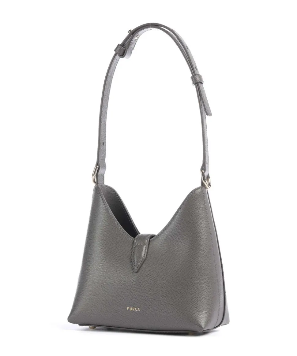 Iride Mini Schultertasche genarbtes Leder dunkelgrau