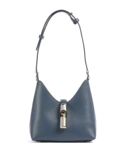 Iride Mini Schultertasche genarbtes Leder dunkelblau