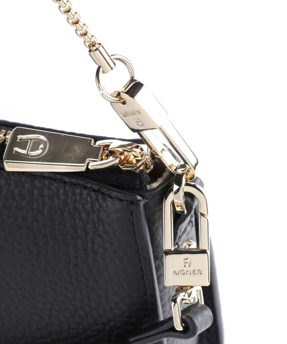 Ivy S Schultertasche genarbtes Rindsleder dunkelblau