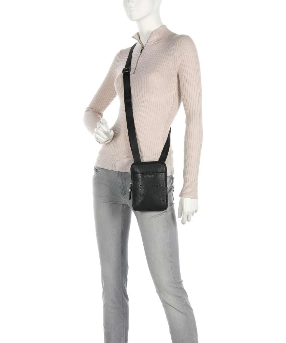 Jasper Jacob Umhängetasche genarbtes Leder schwarz