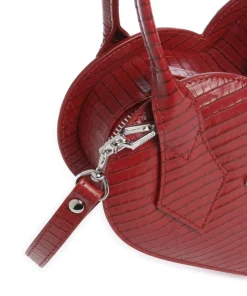 Josephine Heart Embossed Croc Mini Handtasche geprägtes Kalbsleder dunkelrot