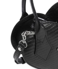 Josephine Heart Embossed Croc Mini Handtasche geprägtes Kalbsleder schwarz