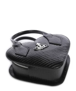 Josephine Heart Embossed Croc Mini Handtasche geprägtes Kalbsleder schwarz