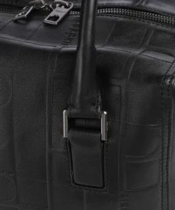 Kayla Monogram Sheep Natural M Handtasche geprägtes Rindsleder schwarz