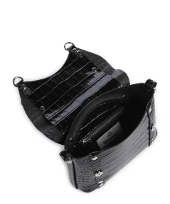 Kim Embossed Croc Umhängetasche geprägtes Kalbsleder schwarz