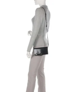 Lisa Spazzolato L Umhängetasche glattes Leder schwarz