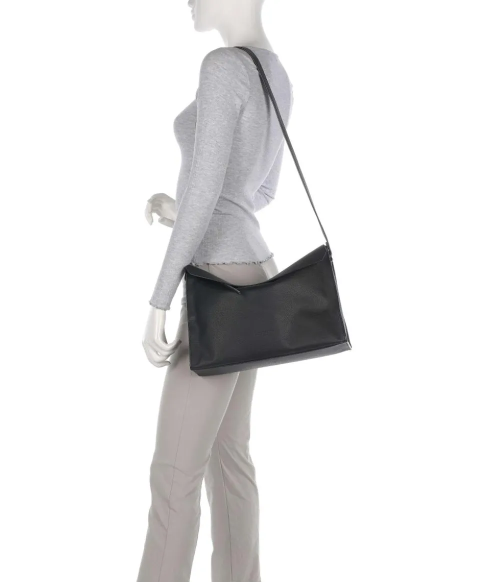 Lora Small Pebble M Schultertasche genarbtes Rindsleder schwarz