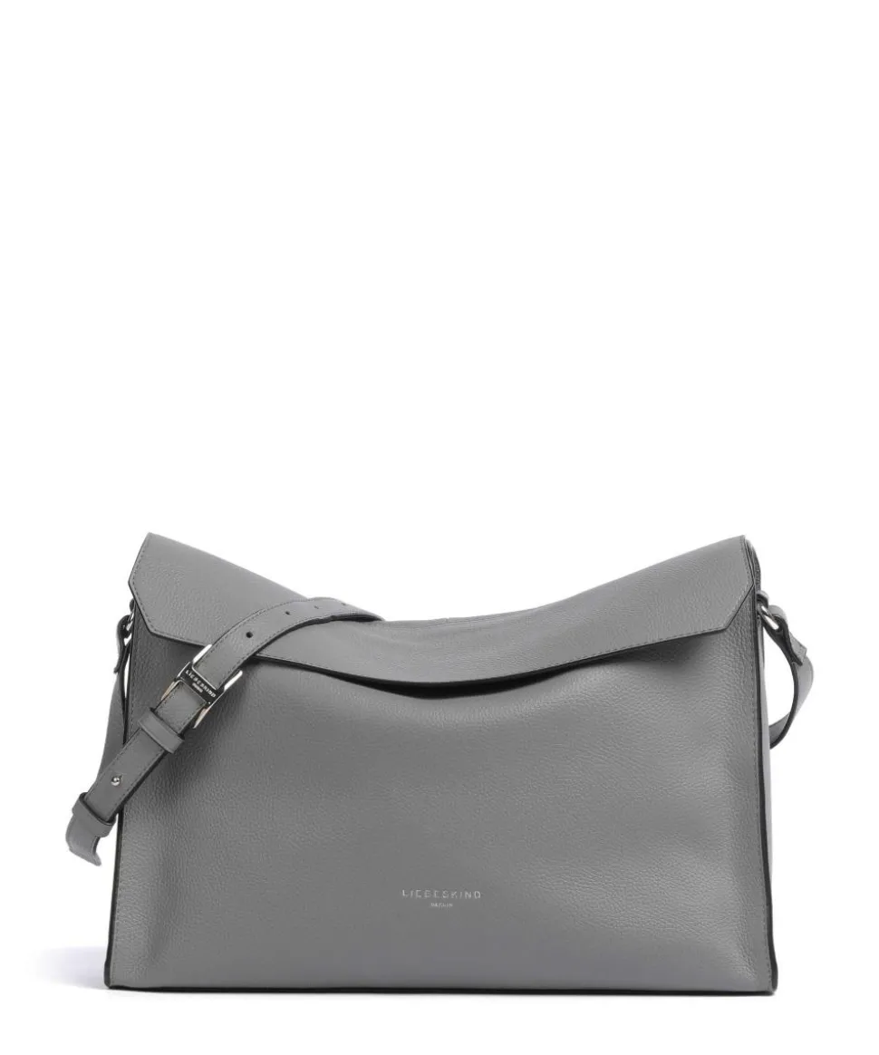 Lora Small Pebble M Schultertasche genarbtes Rindsleder grau