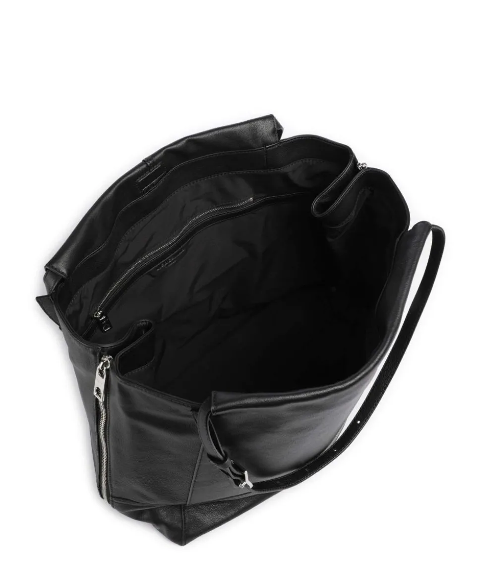 Lou 2 3D Leather L Shopper genarbtes Rindsleder schwarz