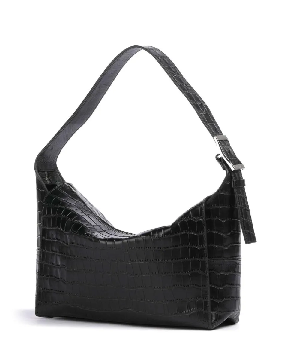 Lou 2 New Croco M Beuteltasche genarbtes Leder schwarz