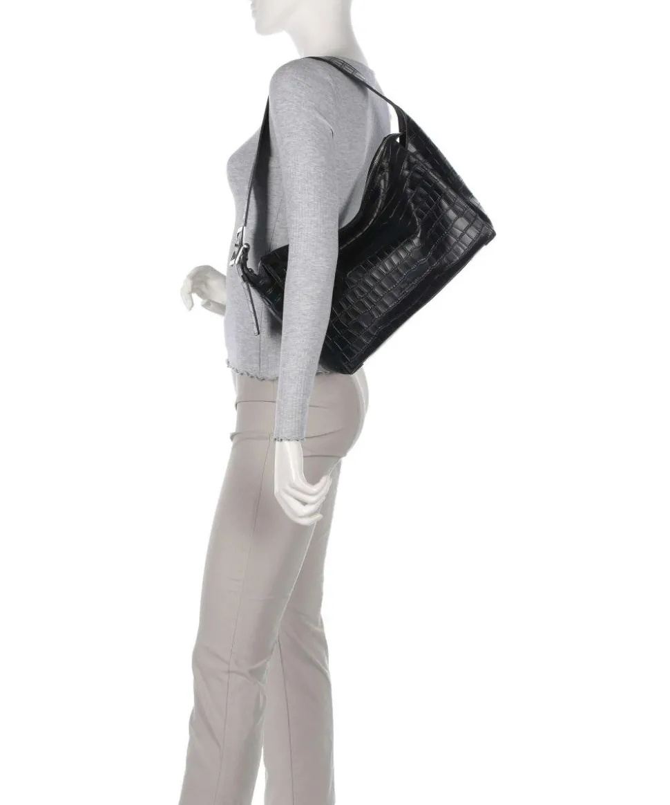 Lou 2 New Croco M Beuteltasche genarbtes Leder schwarz