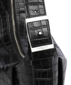 Lou 2 New Croco M Beuteltasche genarbtes Leder schwarz