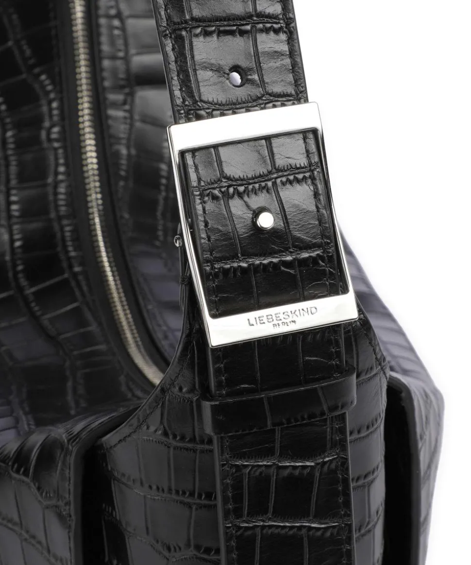 Lou 2 New Croco M Beuteltasche genarbtes Leder schwarz