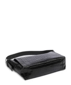Lou 2 New Croco M Beuteltasche genarbtes Leder schwarz