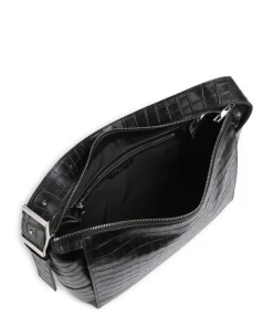 Lou 2 New Croco M Beuteltasche genarbtes Leder schwarz