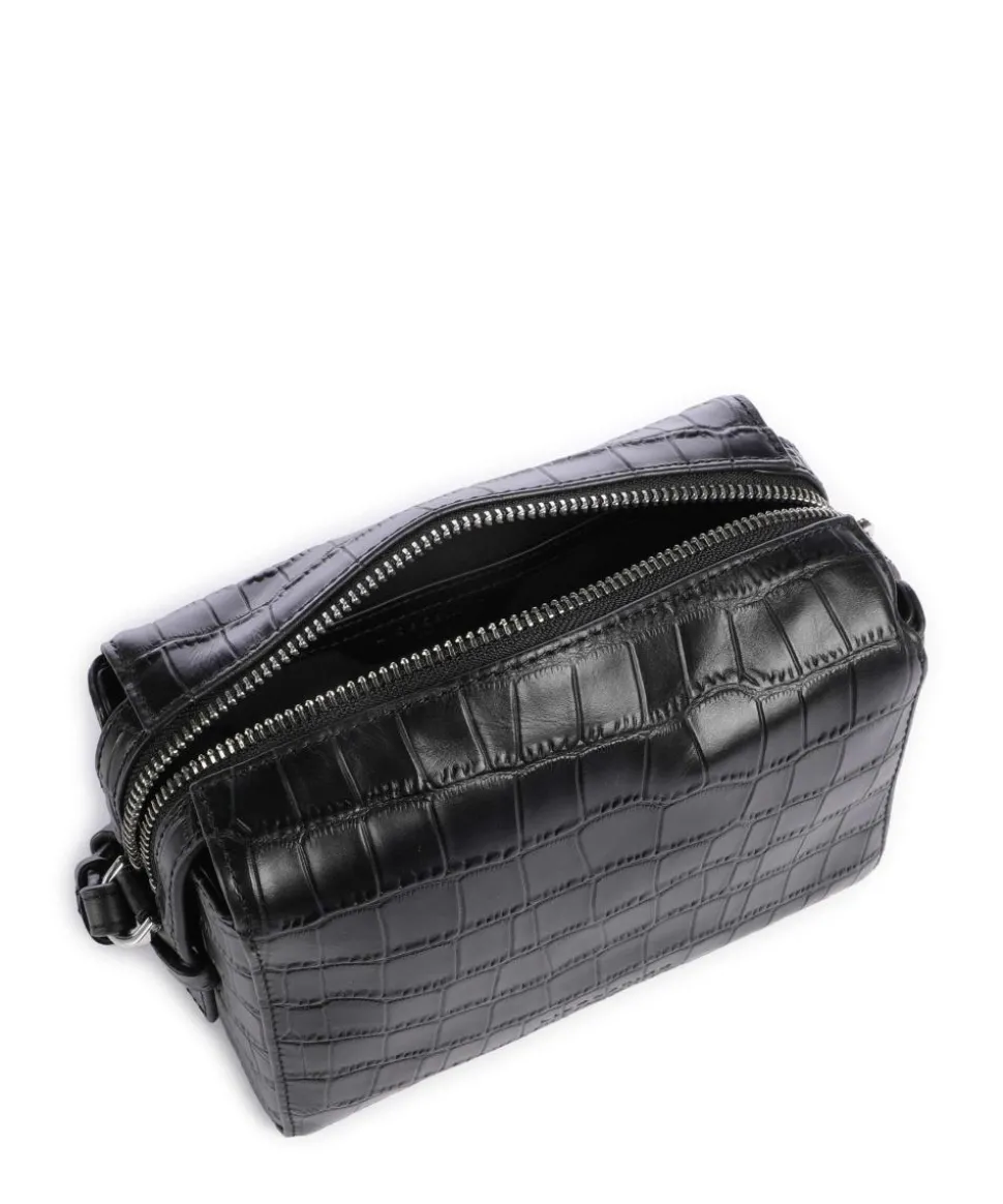 Lou 2 New Croco S Umhängetasche geprägtes Leder schwarz