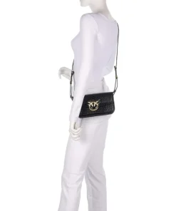 Love Box Baguette Schultertasche geprägtes Leder schwarz