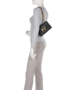 Love One Mini Schultertasche geprägtes Leder schwarz